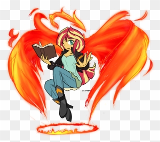 Thattagen, Book, Equestria Girls, Fire, Halo, Magic, - Mlp Sunset Shimmer Phoenix Clipart