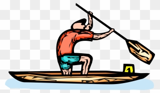 Vector Illustration Of Canoeist In Canoe Paddles In Clipart