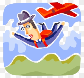 Vector Illustration Of Businessman Skydiver Jumps From - Cartoon Clipart