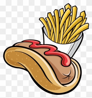 Hotdog With Fried Potatoes - French Fries Cartoon Clipart