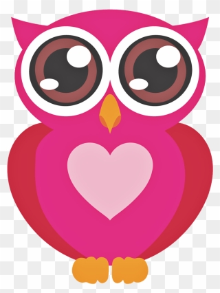 Pink Owls - - Owl Pink With Heart Clipart