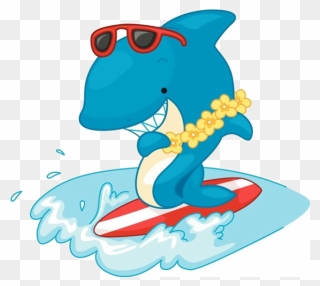 Shark Surfing Cartoon Free Frame Clipart - Shark Surfing Drawing - Png Download