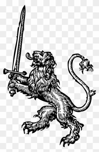 Lion Sword Heraldic - Lion With Sword Png Clipart