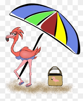 Pink Flmingo Unbrella Flamingo Bag Sand - Clip Art - Png Download