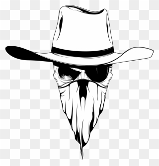Cowboy Hat Drawing Bandana - Cowboy Skull Drawing Clipart