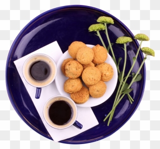 Coffee Biscuits Blue Tray - Coffee Tray Top View Png Clipart