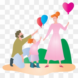 Transparent Family Day Cartoon Balloon Interaction - Catoon Playing With Family Clipart