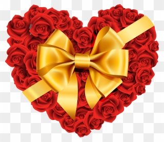 Large Rose Heart With Gold Bow Png Clipart - Rose Heart Png Transparent Png