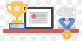 Certificate And Trophies On A Shelf - Graphic Design Clipart