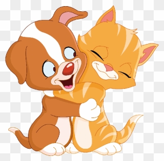Transparent Cats Clipart Png - Dog And Cat Hugging Clipart
