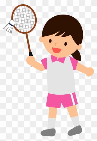 Girl Playing Badminton Cartoon Clipart