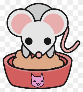 Mouse Eating From Cat Bowl Clipart - Mouse - Png Download