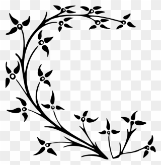 Flower Branch Silhouette - Pattern Leaf Flower Design Clipart