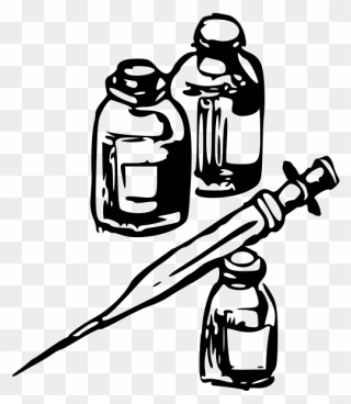 Syringe And Medicine - Transparent Bottle And Syringe Drawing Clipart