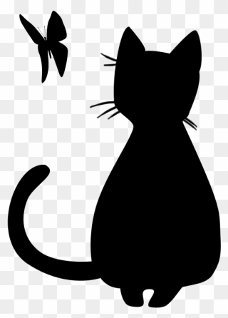 Silhouette Cat And Butterfly Clipart