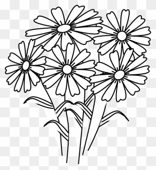 Flower Daisies Bunch - Drawing Of Flower Composition Clipart