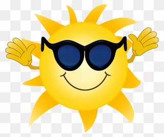 Cartoon Sun With Sunglasses Waving - Sun Rays Cartoon Clipart