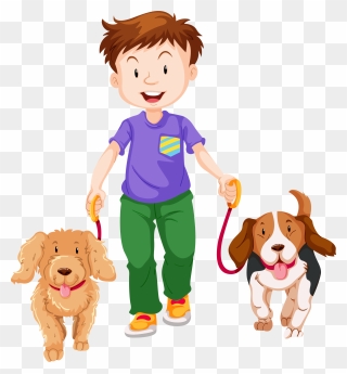 Free Dog Walking Clipart Picture Free Library Walking - Cartoon Boy With Dogs - Png Download