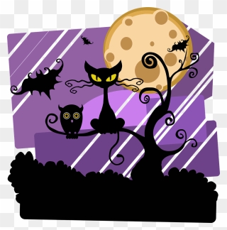 Cats’ Night Crazies Driving You Crazy - Halloween Scene Clip Art - Png Download