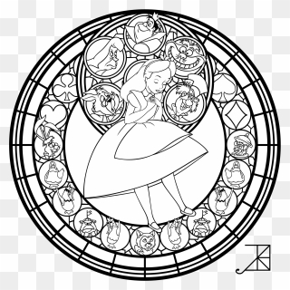 Alice Falling Png Line Art - Disney Stain Glass Coloring Clipart