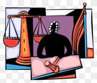 Vector Illustration Of Judicial Judge In Court Of Law - Scales Of Justice Clipart