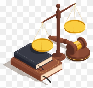 Law Books, Scales And A Gavel - Law Vector Isometric Clipart