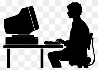 Laptop Computer Keyboard Computer Monitors Clip Art - Silhouette Person At Computer - Png Download