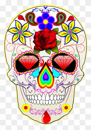 Dia De Los Muertos Memories - Abstract Rainbow Sugar Skull Note Cards (pk Clipart