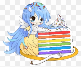Chibi Clipart Food - Chibi Girl With Cake - Png Download