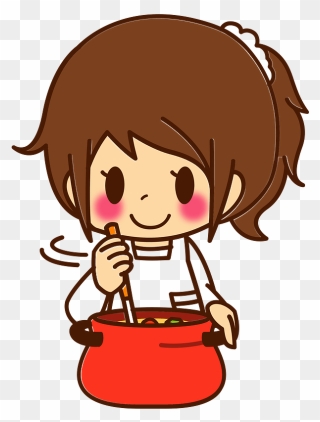 Woman Girl Cooking Stew Clipart - Cartoon - Png Download
