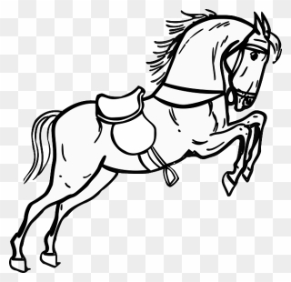 Horse, Jumping, Standing, Animal, Outline, Contour - Black And White Horse Clipart - Png Download