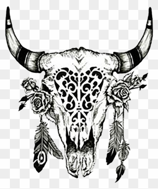 Cattle Drawing Cow"s Skull - Feminine Bull Skull Tattoo Design Clipart