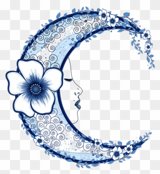 Drawing Of Crescent Moon Flowers Clipart