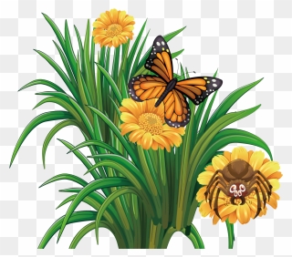 Butterfly Flower Clipart Graphic Stock Monarch Butterfly - Flower With Butterfly Clipart - Png Download