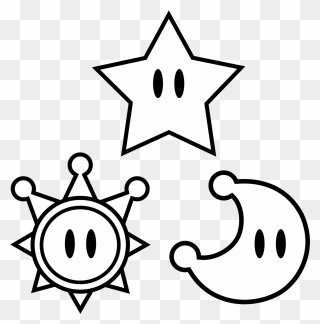 Power Star, Sun, And Moon Vector By Greenmachine987 - Coloring Star Clipart Black And White - Png Download