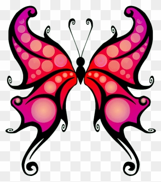 Black Red Butterfly Clip Art Png - Butterfly Cliparts Outline Transparent Png