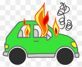 Fire Fighting Cartoon Images - Car In Flames Clipart - Png Download