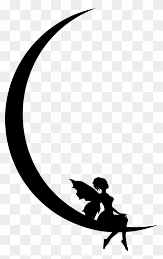Silhouette,fictional Character,monochrome Photography - Fairy In A Moon Clipart