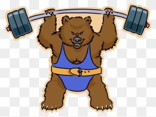 Vector Illustration Of Weightlifting Power Lifter Bear - Grizzly Bear Lifting Weights Clipart