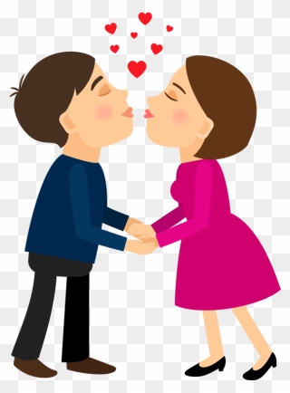 Young Couple Holding Hands And Kissing - Cartoon Kissing Couple Png Clipart