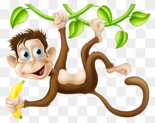 Monkeys Clipart Vine - Cartoon Monkey Swinging On A Vine - Png Download