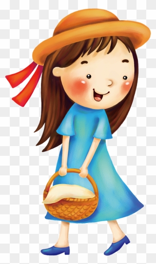 Transparent Shy Person Clipart - Girl With Hat Cartoon - Png Download