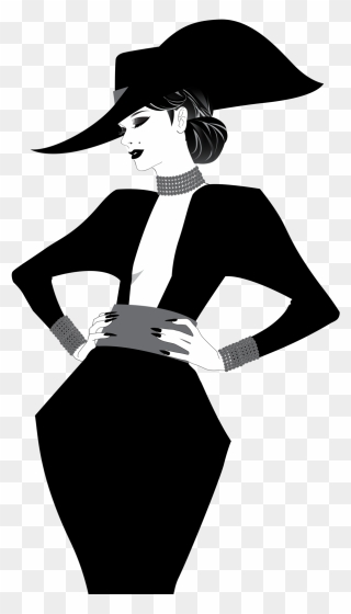 Simple Design Art Silhouette Clip Art - Elegant Woman With Hat Silhouette - Png Download