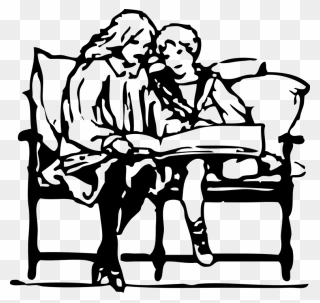 Black And White Mom Child Two Child Black- - Parents Reading With Their Kids Clipart - Png Download