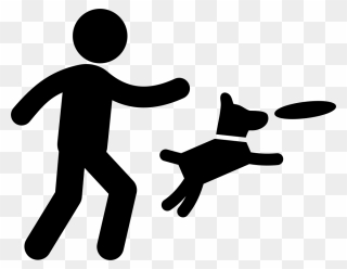Man Throwing A Disc And Dog Jumping To Catch It - Disc Dog Icon Clipart