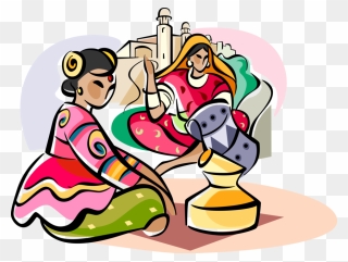 Vector Illustration Of Indian Women In Traditional - Indian Traditional Women Vector Clipart