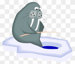 Free Walrus Clipart - Ice Fishing Cartoon - Png Download