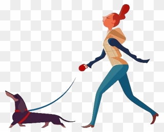 Dog Walking Woman - Girl Walking Dog Illustration Clipart