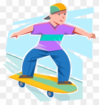 Vector Illustration Of Young Adolescent Skateboarder - Junge Auf Skateboard Clipart - Png Download