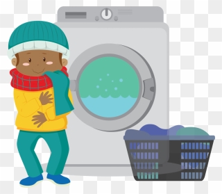 Illustration Of A Little Kid Next To A Washing Machine, - Cartoon Clipart
